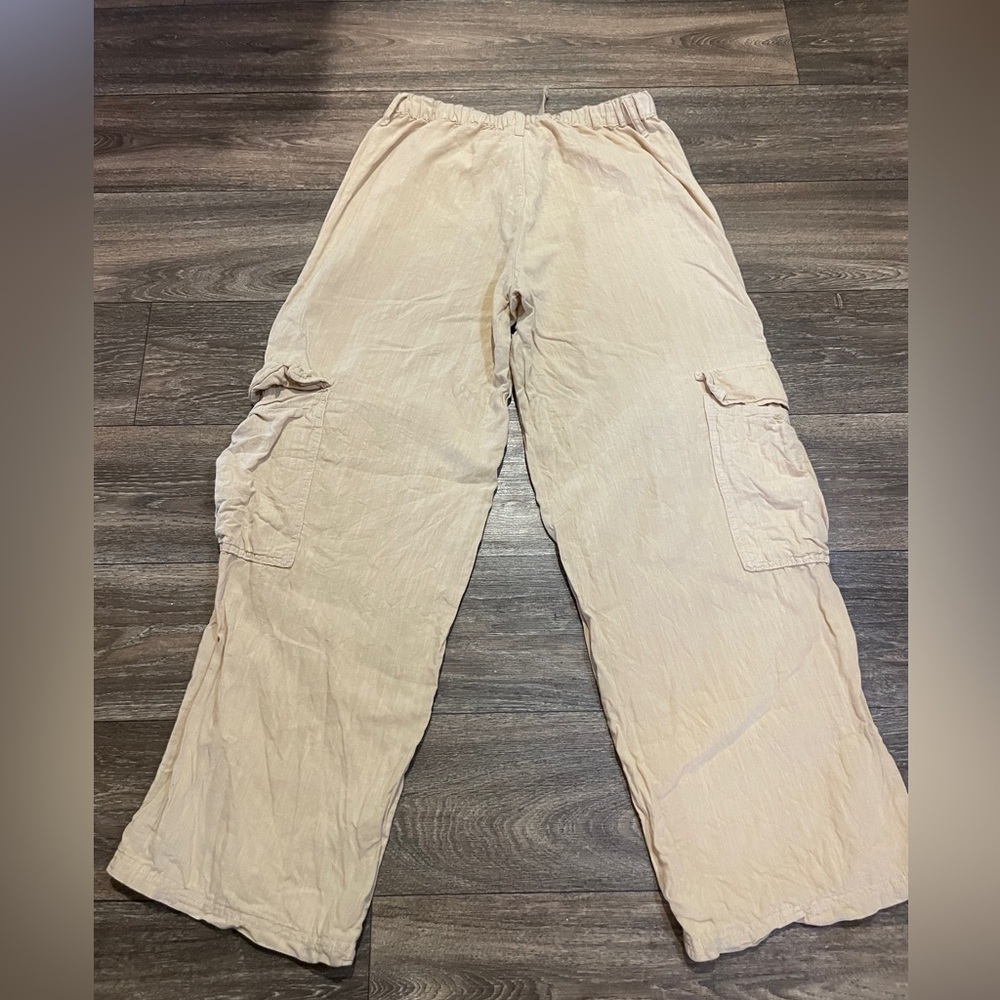 BDG Urban Outfitters Beige Cargo Pants S Wide Leg Y2K Utility 100% Linen - Picture 5 of 7